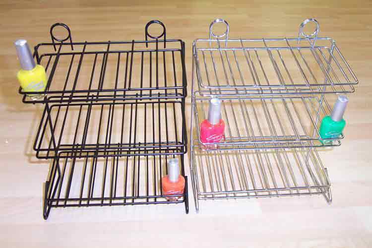 Counter nail polish rack made of metal with 3 shelves