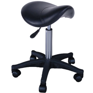 Small black Saddle seat with gas lift and chrome feet